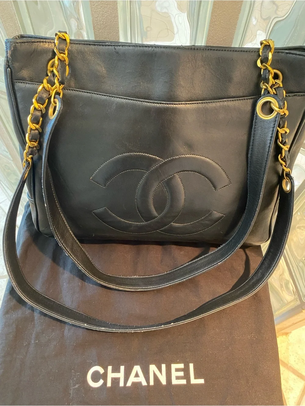 CHANEL Timeless CC Tote in Black Lambskin Leather with 24k gold-plated hardware